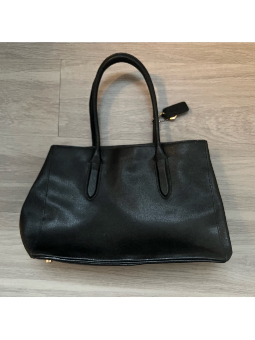 Coach Black Crossgrain Leather Structured Tote Bag Gold Hardware Hangtag Charm - Picture 3 of 11